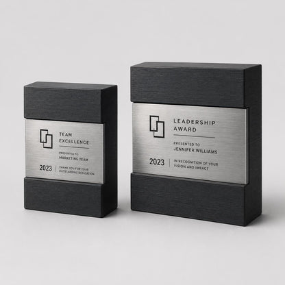 Placca Premio Aziendale Minimalista in Stampa 3D e Acciaio Spazzolato | Trofeo di Riconoscimento Personalizzato Moderno | Premio Leadership