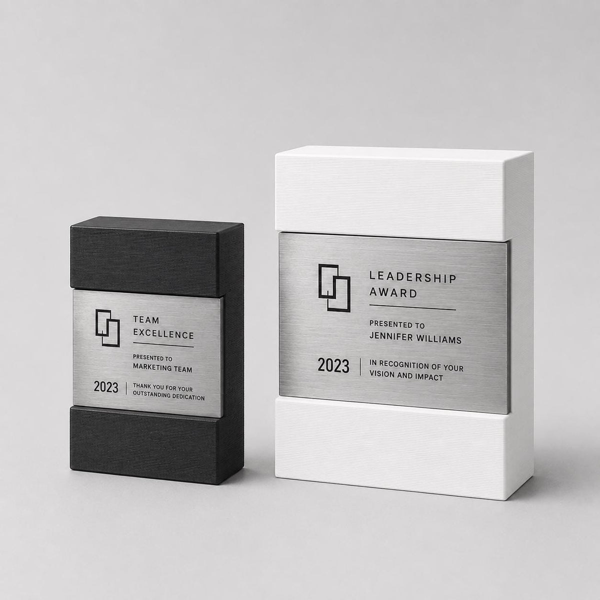 Placca Premio Aziendale Minimalista in Stampa 3D e Acciaio Spazzolato | Trofeo di Riconoscimento Personalizzato Moderno | Premio Leadership