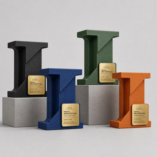 Trofeo Architettura Personalizzato a Putrella, Premio di Design per Architetti e Ingegneri in Stampa 3D, Targa in Ottone Incisa a Laser