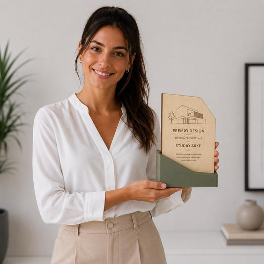 Premio ecologico in legno colorato inciso personalizzato, design personalizzato, targa moderna in legno, personalizzabile targa