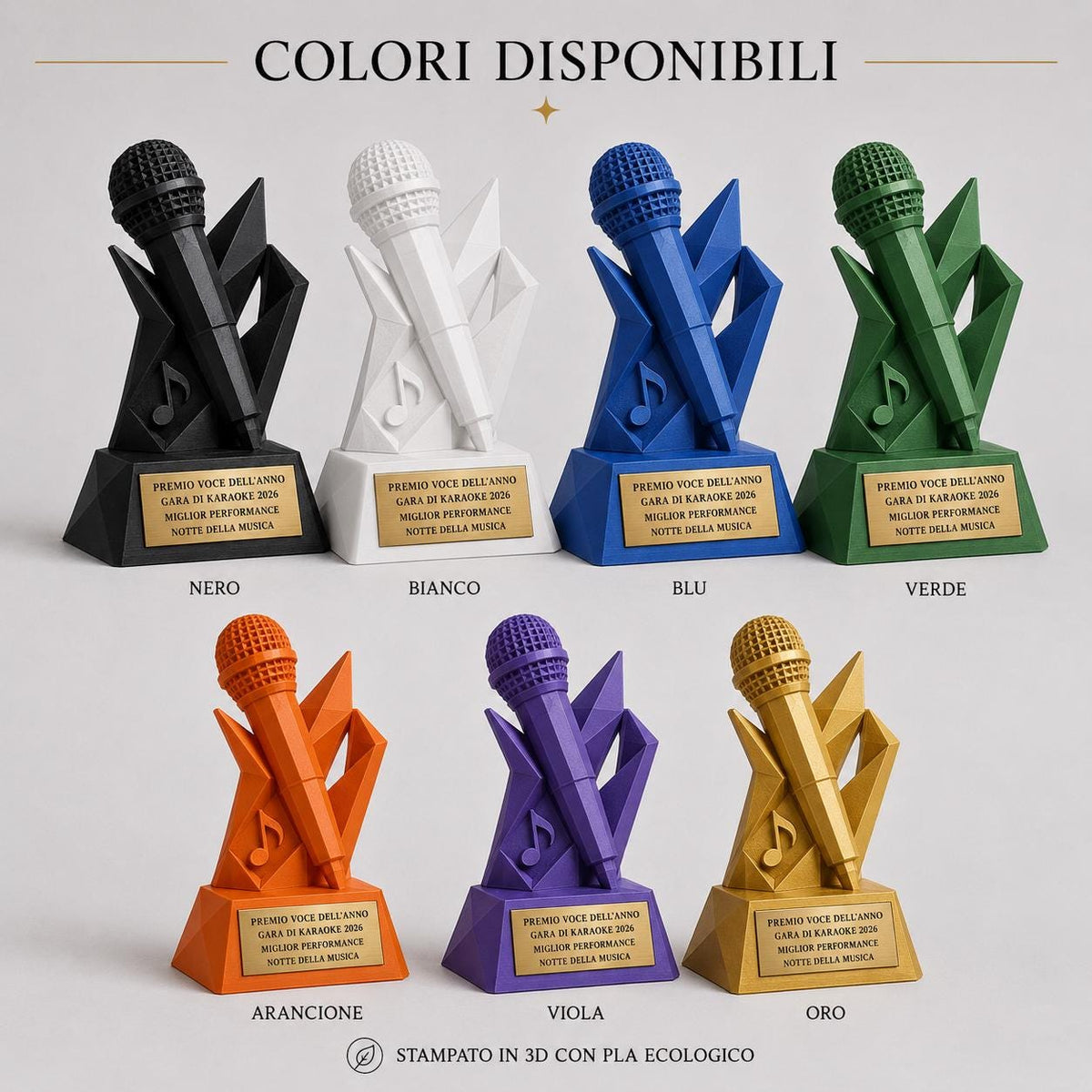 Trofeo Microfono Musicale Personalizzato in Stampa 3D | Premio Voce dell'Anno e Miglior Performance | Targa Oro Incisa Canto e Karaoke