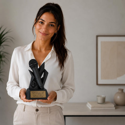 Trofeo Microfono Musicale Personalizzato in Stampa 3D | Premio Voce dell'Anno e Miglior Performance | Targa Oro Incisa Canto e Karaoke