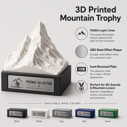 Trofeo Sci Alpino e Montagna in 3D | Premio Gara di Sci e Snowboard Personalizzato | Targa Acciaio Incisa Gara Invernale Sci Club