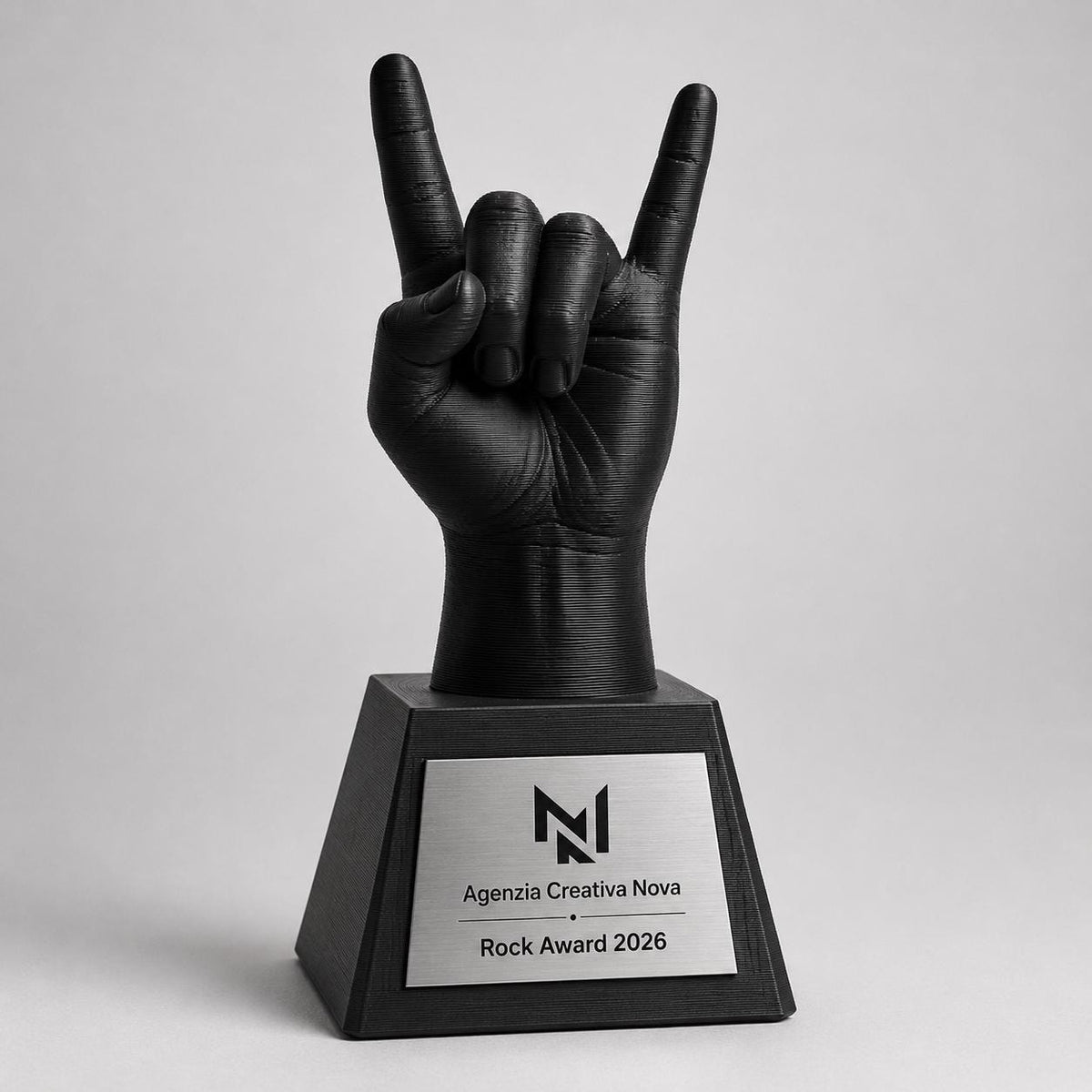 Trofeo Corna Rock Personalizzato Stampa 3D, Premio Agenzia Creativa e Musica, Targa Acciaio Incisa a Laser Rock Award e Contest
