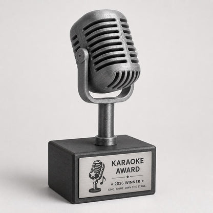 Trofeo Microfono Vintage Personalizzato Stampa 3D, Premio Karaoke Award e Contest Canoro, Targa Acciaio Incisa a Laser Musica e Canto