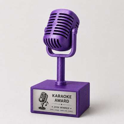 Trofeo Microfono Vintage Personalizzato Stampa 3D, Premio Karaoke Award e Contest Canoro, Targa Acciaio Incisa a Laser Musica e Canto