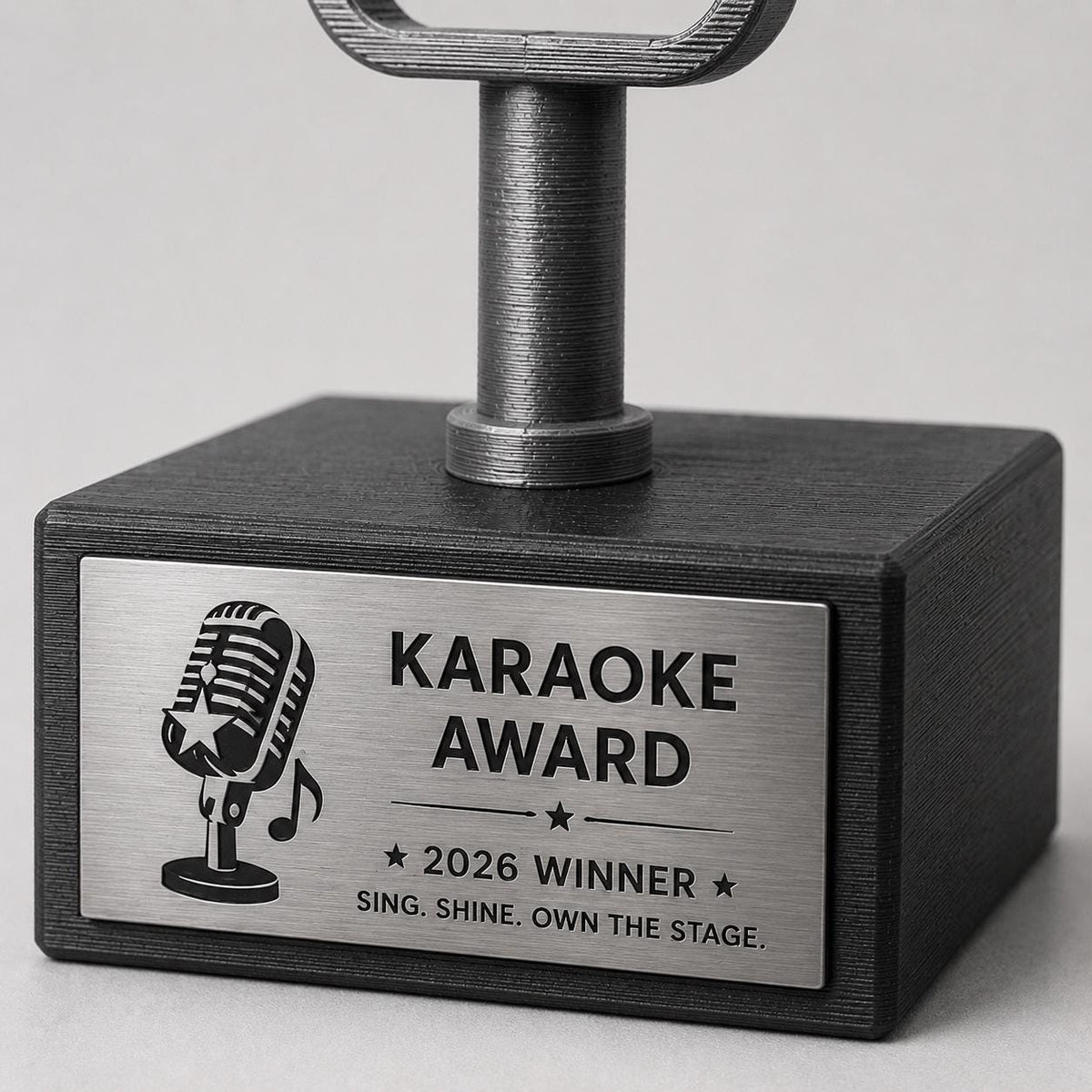 Trofeo Microfono Vintage Personalizzato Stampa 3D, Premio Karaoke Award e Contest Canoro, Targa Acciaio Incisa a Laser Musica e Canto
