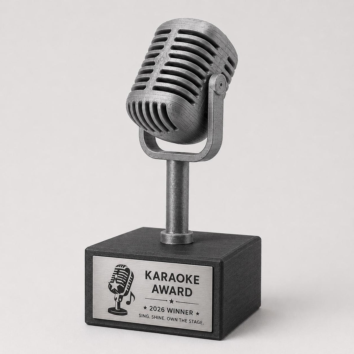Trofeo Microfono Vintage Personalizzato Stampa 3D, Premio Karaoke Award e Contest Canoro, Targa Acciaio Incisa a Laser Musica e Canto