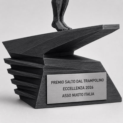 Trofeo Tuffi e Salto dal Trampolino Stampa 3D, Premio Nuoto e Tuffatori in Stile Geometrico Low-Poly, Targa Acciaio Incisa a Laser