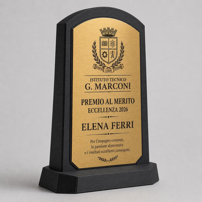 Targa Premio Personalizzata Eccellenza 2026 in abs ottone e Base PLA | Regalo Laurea, Riconoscimento Scolastico e Aziendale Artigianale