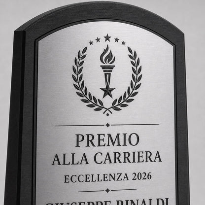 Targa Premio Personalizzata Eccellenza 2026 in abs effetto acciaio Base PLA | Regalo Laurea, Riconoscimento Scolastico Aziendale Artigianale