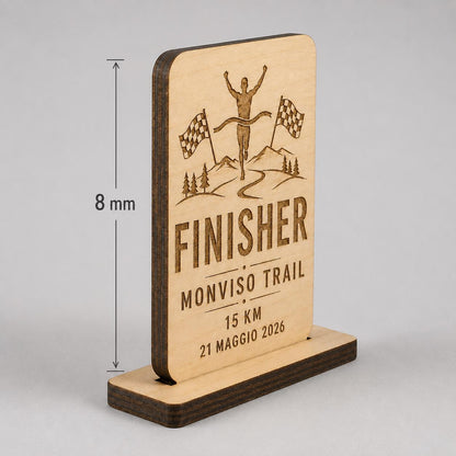 Trofeo Finisher rettangolare Legno Personalizzato Gara Sportiva Corsa Trail | Premio Maratona Ciclismo Ecologico, Targa Podismo Incisa Laser