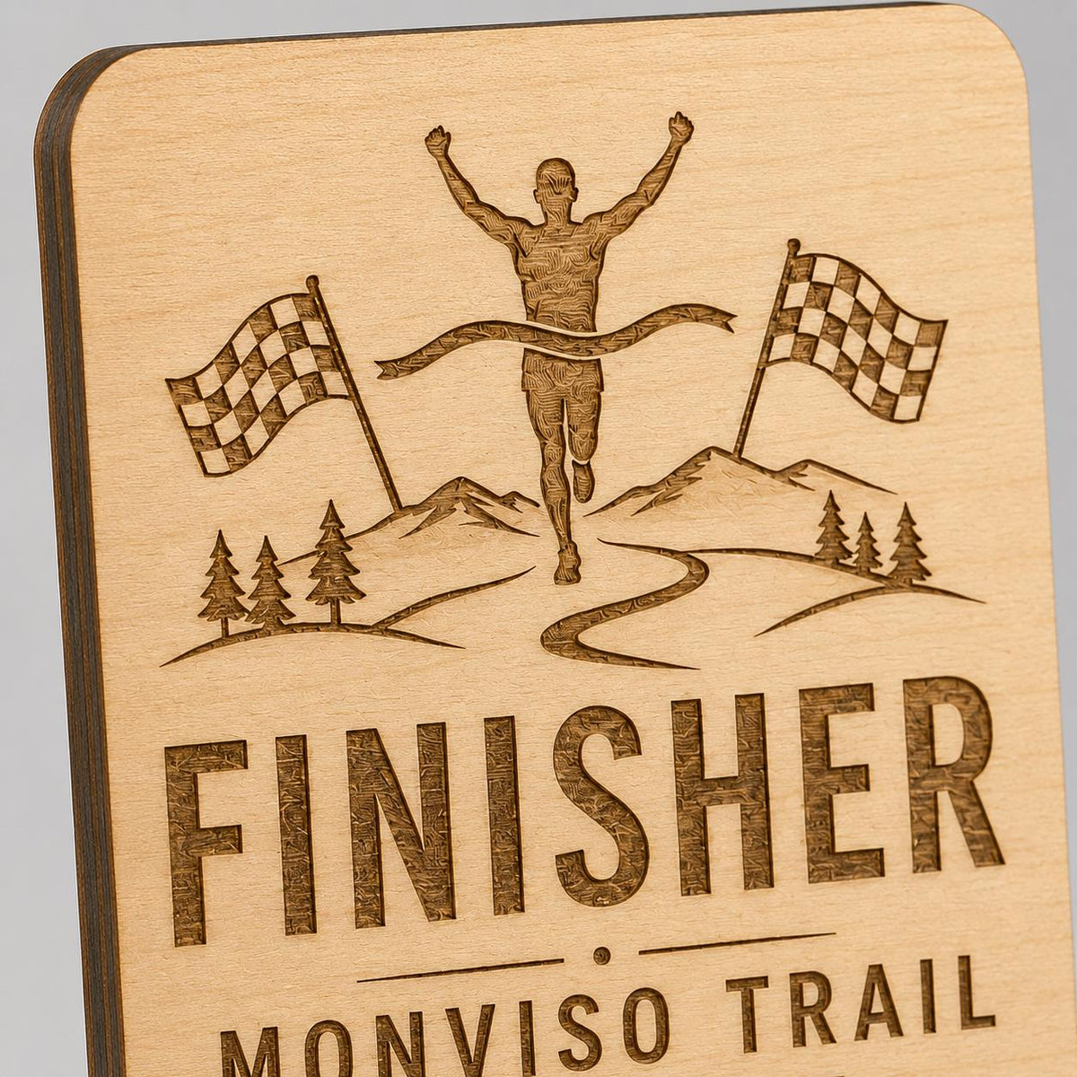 Trofeo Finisher rettangolare Legno Personalizzato Gara Sportiva Corsa Trail | Premio Maratona Ciclismo Ecologico, Targa Podismo Incisa Laser