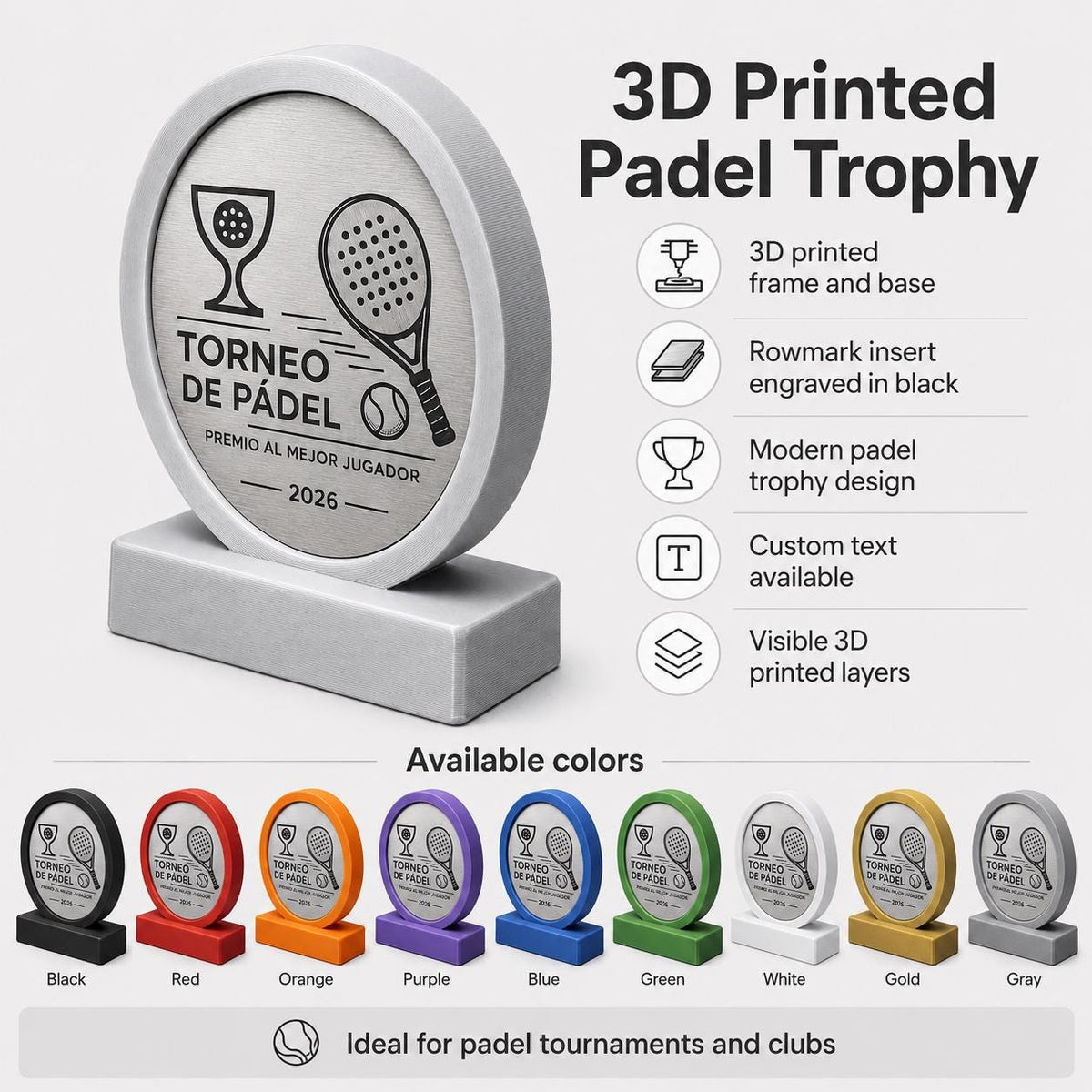Trofeo Padel Personalizzato - Premio Torneo Padel Design Circolare - Targa Effetto Acciaio Spazzolato Incisa a Laser - Gadget Regalo