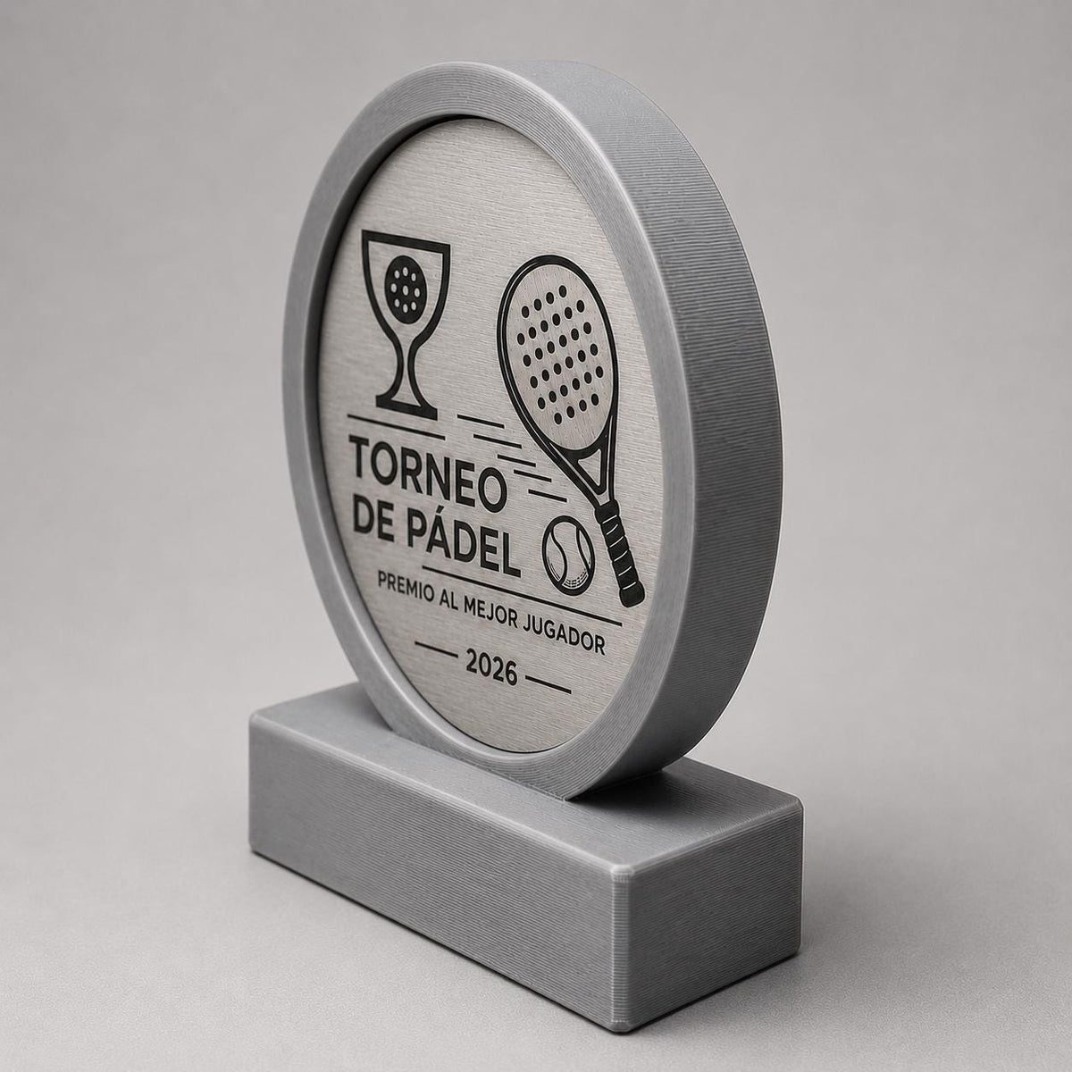 Trofeo Padel Personalizzato - Premio Torneo Padel Design Circolare - Targa Effetto Acciaio Spazzolato Incisa a Laser - Gadget Regalo