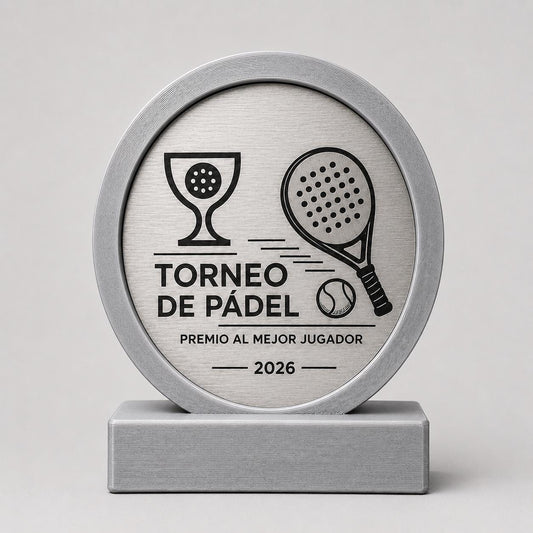 Trofeo Padel Personalizzato - Premio Torneo Padel Design Circolare - Targa Effetto Acciaio Spazzolato Incisa a Laser - Gadget Regalo