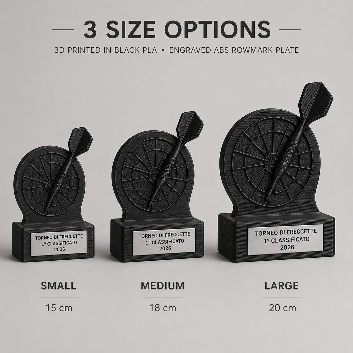 Trofeo Freccette Personalizzato - Statuetta darts Stampata 3D- Base con Targa Acciaio Spazzolato Premio Torneo e Gara Scuderia 2026