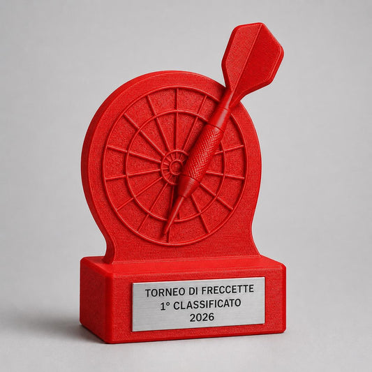 Trofeo Freccette Personalizzato - Statuetta darts Stampata 3D- Base con Targa Acciaio Spazzolato Premio Torneo e Gara Scuderia 2026