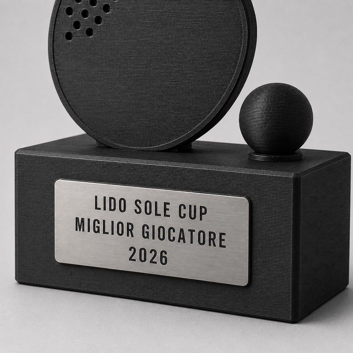 Trofeo ping pong personalizzato con racchetta, pallina e targhetta incisa
