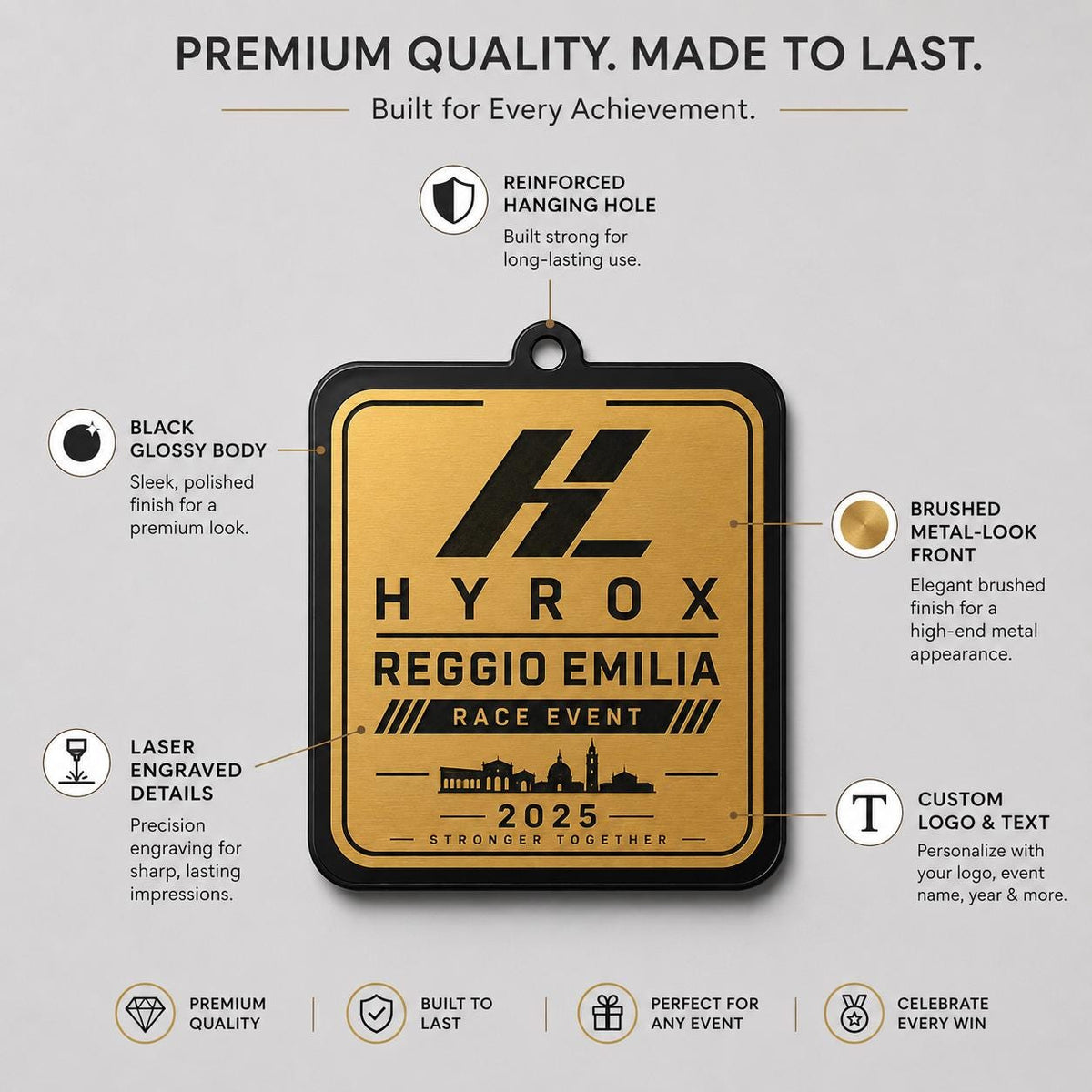 Medaglia quadrata in plexiglas nero 3mm e abs color oro rosa Incisione su Misura misura 6x7cm medaglia personalizzata con incisione laser