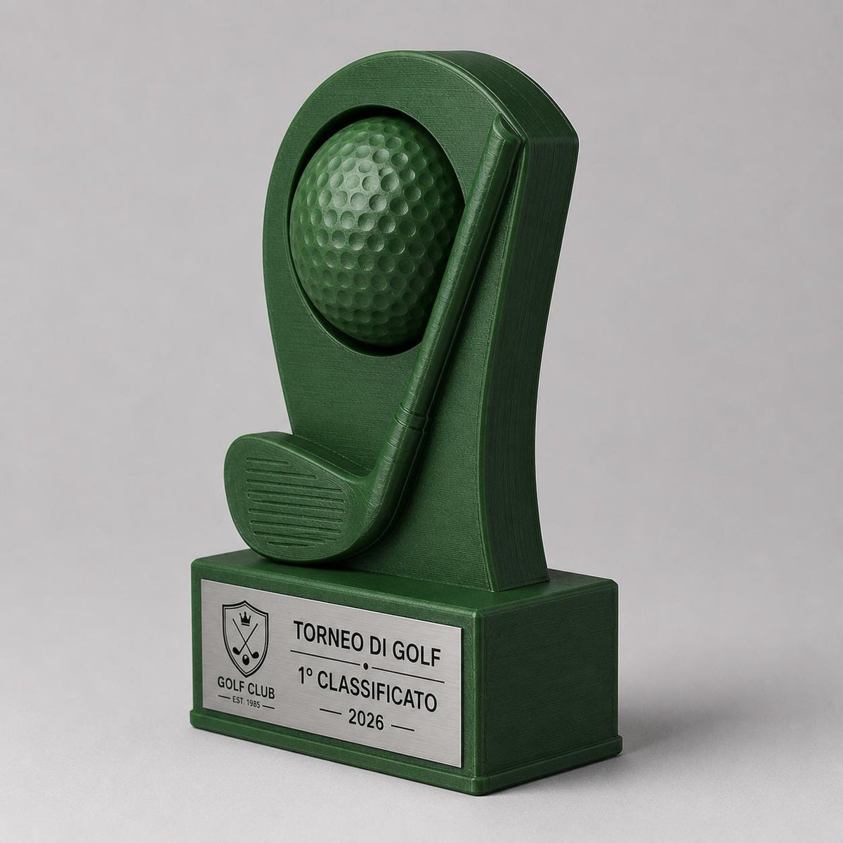 Trofeo Golf Personalizzato - Statuetta Mazza e Pallina Stampata 3D e Acciaio Spazzolato Premio Torneo e Campionato Golf Club 2026