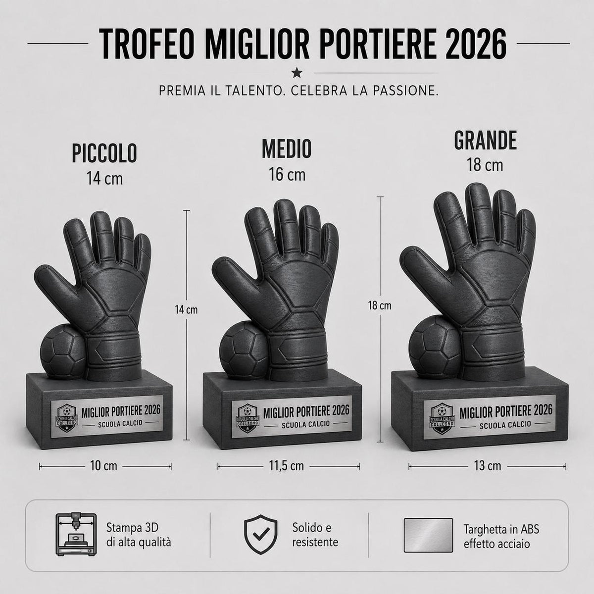 Trofeo Portiere Personalizzato - Statuetta Guanto da Calcio con Pallone Stampata 3D - Premio Miglior Portiere Torneo 2026