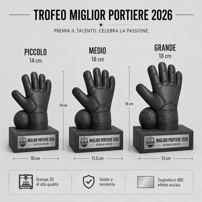 Trofeo Portiere Personalizzato - Statuetta Guanto da Calcio con Pallone Stampata 3D - Premio Miglior Portiere Torneo 2026