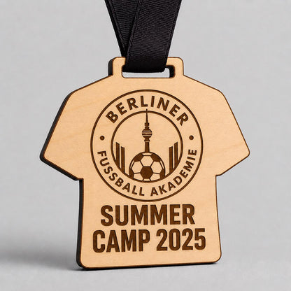 Medaglia calcio a forma di maglietta in Legno Personalizzata - Premio summer camp -Medaglia Incisa a Laser Sostenibile