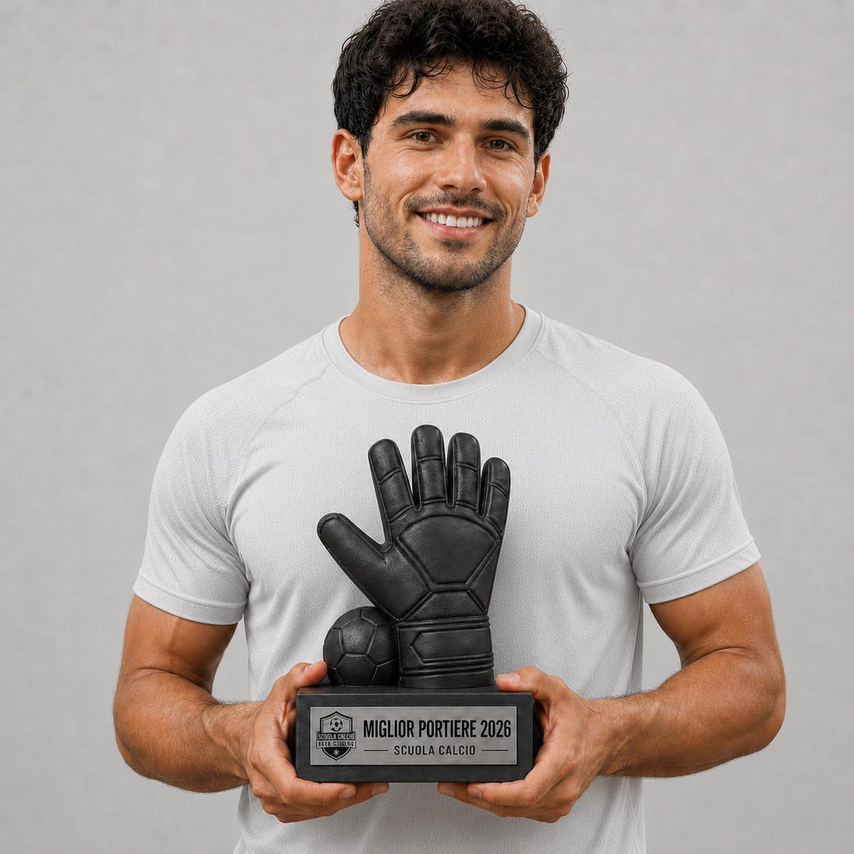 Trofeo Portiere Personalizzato - Statuetta Guanto da Calcio con Pallone Stampata 3D - Premio Miglior Portiere Torneo 2026