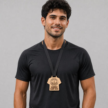 Medaglia calcio a forma di maglietta in Legno Personalizzata - Premio summer camp -Medaglia Incisa a Laser Sostenibile