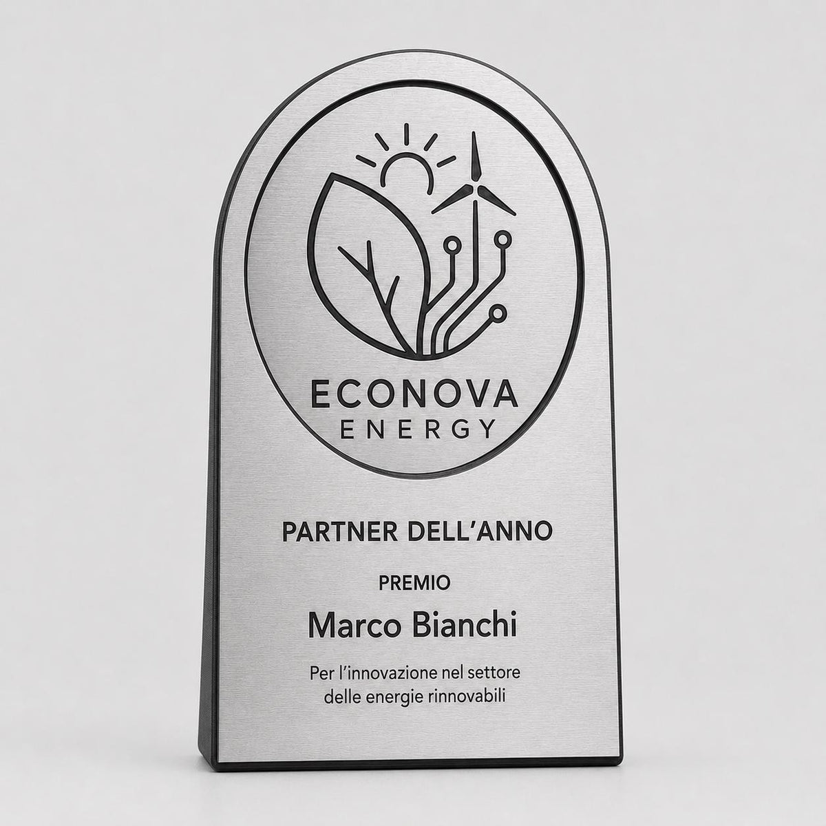 Targa arco Premium Partner Personalizzata Piastra Effetto oro rosa Spazzolato con Borchie Cromate - Insegna da Banco per Bar e Negozi