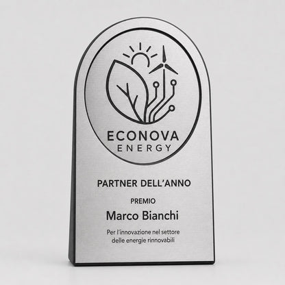 Targa arco Premium Partner Personalizzata Piastra Effetto oro rosa Spazzolato con Borchie Cromate - Insegna da Banco per Bar e Negozi
