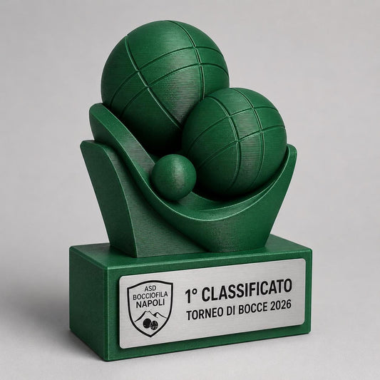 Trofeo bocce Personalizzato - Statuetta bocce MVP Stampata 3D Base con Targa Effetto Acciaio Premio Torneo e Miglior Giocatore 2026