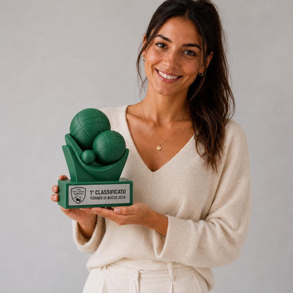 Trofeo bocce Personalizzato - Statuetta bocce MVP Stampata 3D Base con Targa Effetto Acciaio Premio Torneo e Miglior Giocatore 2026