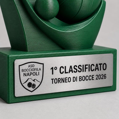 Trofeo bocce Personalizzato - Statuetta bocce MVP Stampata 3D Base con Targa Effetto Acciaio Premio Torneo e Miglior Giocatore 2026