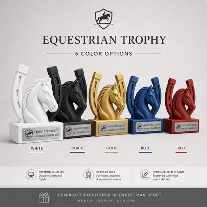 Trofeo equitazione personalizzato in stampa 3D, premio cavallo, equestrian trophy, award ippica, targa ABS effetto acciaio, trofeo pla