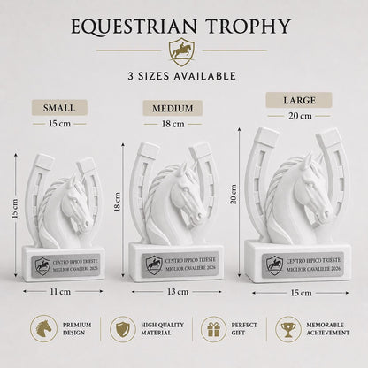 Trofeo equitazione personalizzato in stampa 3D, premio cavallo, equestrian trophy, award ippica, targa ABS effetto acciaio, trofeo pla