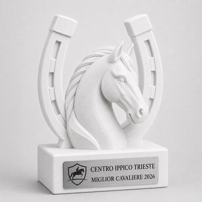 Trofeo equitazione personalizzato in stampa 3D, premio cavallo, equestrian trophy, award ippica, targa ABS effetto acciaio, trofeo pla