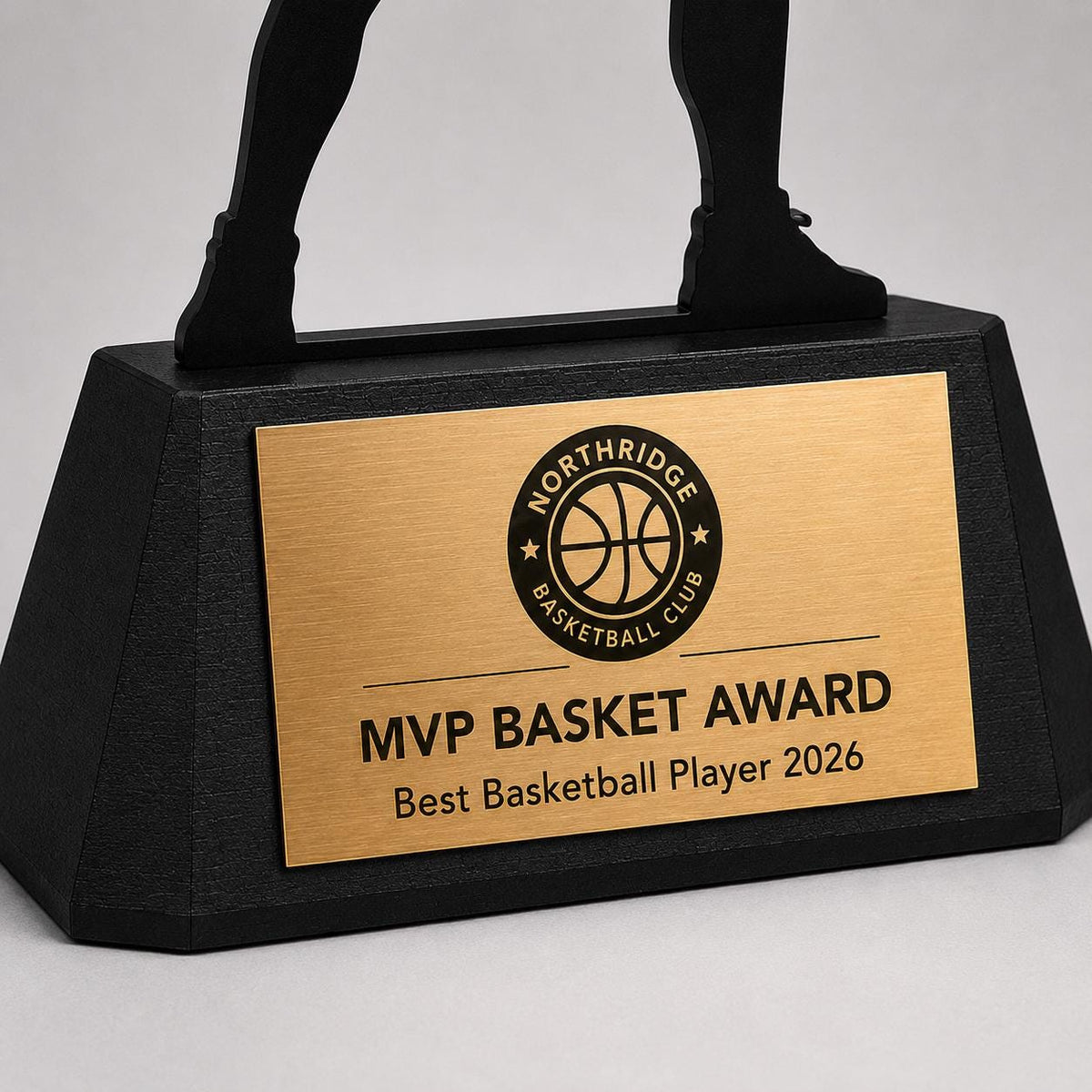Trofeo Basket Personalizzato - Statuetta Sagoma Basketball player in Plexiglas Nero - Base3D con Targa Premio Miglior Giocatore MVP