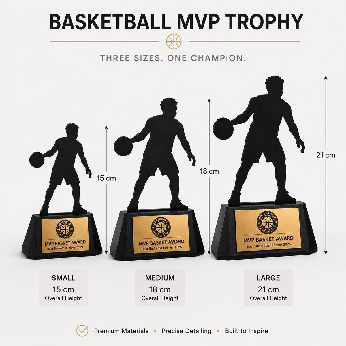 Trofeo Basket Personalizzato - Statuetta Sagoma Basketball player in Plexiglas Nero - Base3D con Targa Premio Miglior Giocatore MVP