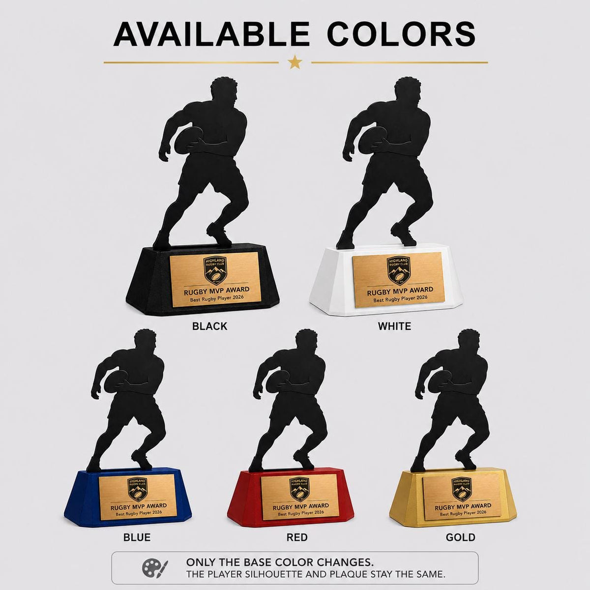 Trofeo Rugby Personalizzato - Statuetta Sagoma Giocatore in Plexiglas Nero - Base Opaca Stampata 3D Premio MVP e Miglior Giocatore