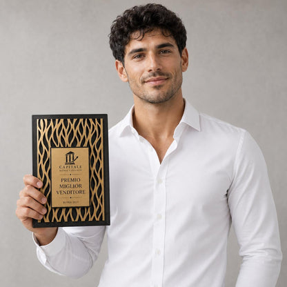 Targa verticale Premium Partner Personalizzata Piastra Effetto Spazzolato-premio moderno con incisione laser effetto acciaio oro o oro rosa