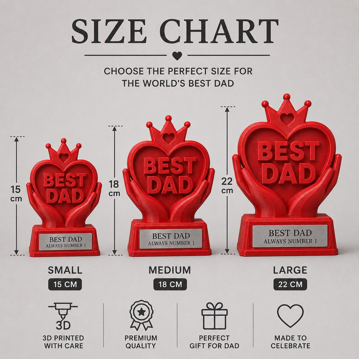 Trofeo Best Dad Personalizzato - Statuetta Cartoon Stampata 3D MIGLIOR PAPA' - Regalo Festa del Papà, Compleanno - Base acciaio Incisa