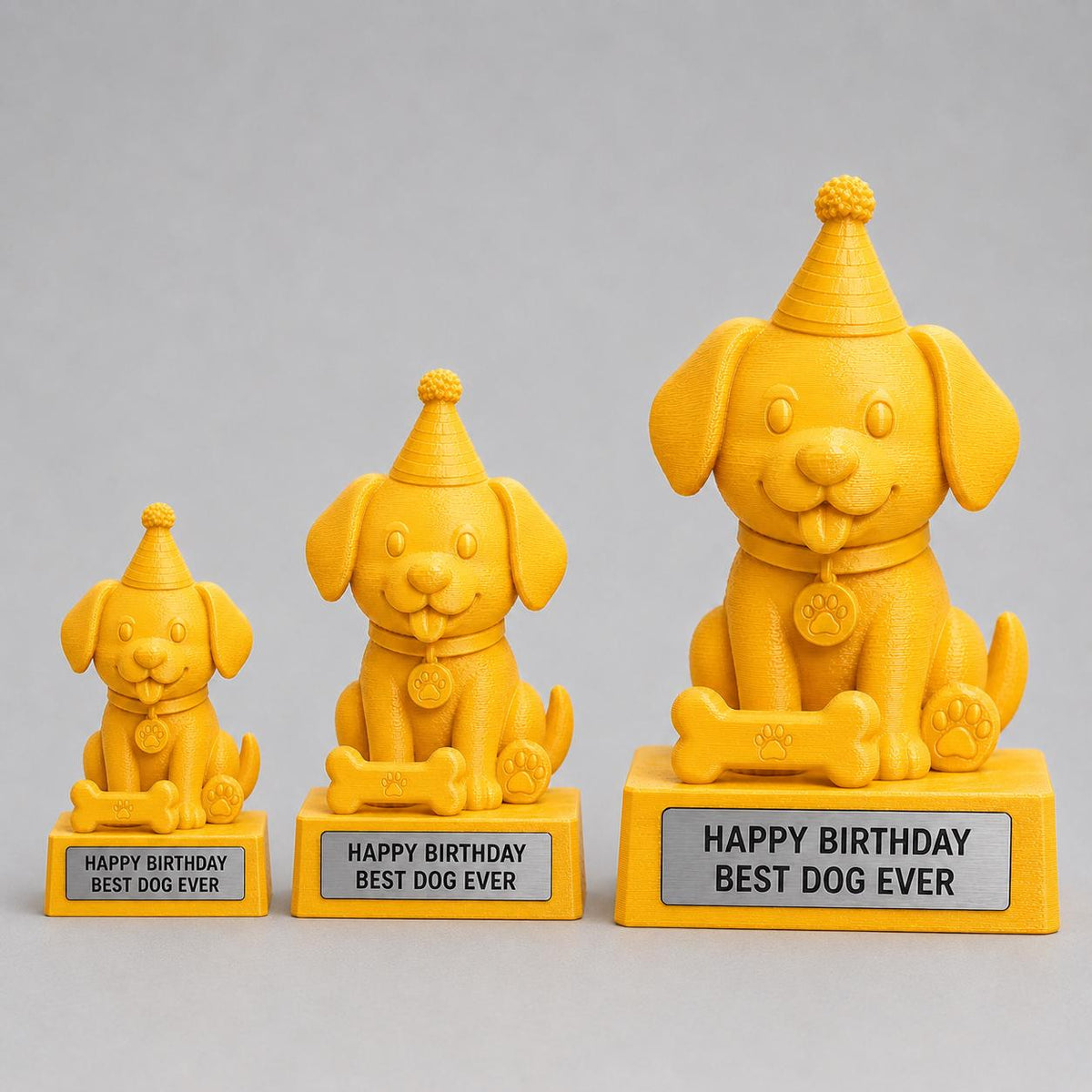 Regalo Compleanno Cane, Statuetta Trofeo "Happy Birthday Best Dog Ever", Decorazione 3D Cucciolo con Cappellino, Idea Regalo Amanti dei Cani