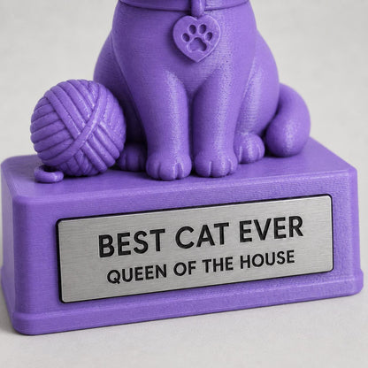 Regalo Gatto, Statuetta Trofeo "Best Cat Ever Queen of the House", Decorazione 3D Gattina con Corona e Gomitolo, Idea Regalo