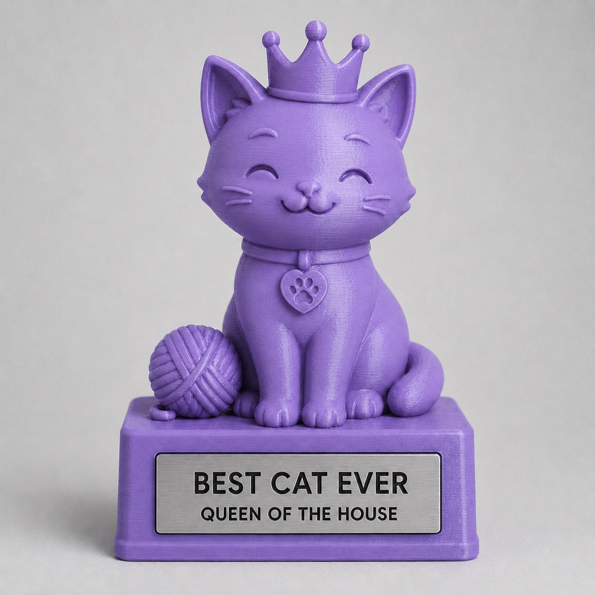 Regalo Gatto, Statuetta Trofeo "Best Cat Ever Queen of the House", Decorazione 3D Gattina con Corona e Gomitolo, Idea Regalo