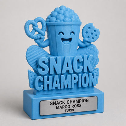 Regalo Divertente Amici, Statuetta Trofeo "Snack Champion", Decorazione 3D Popcorn Pretzel e Biscotto, Idea Regalo Simpatica Amanti del Cibo