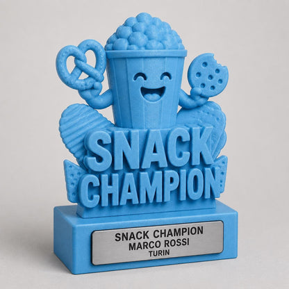 Regalo Divertente Amici, Statuetta Trofeo "Snack Champion", Decorazione 3D Popcorn Pretzel e Biscotto, Idea Regalo Simpatica Amanti del Cibo