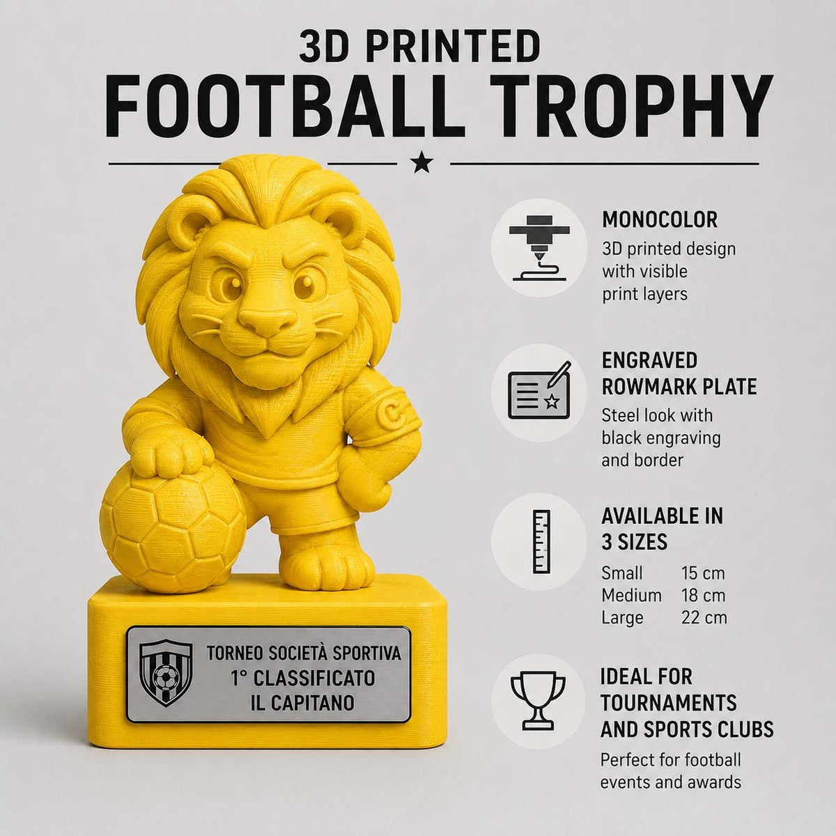 Regalo Capitano Calcio, Statuetta Trofeo Leone con Fascia e Pallone, Decorazione 3D Leader Squadra, Premio Primo Classificato Il Capitano