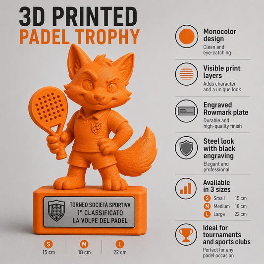 Regalo Padel Divertente, Statuetta Trofeo Volpe "La Volpe del Padel", Decorazione 3D Primo Classificato Torneo, Premio Giocatore di Padel